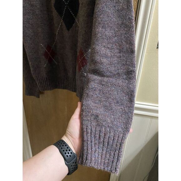 Vintage Cattivo Sweater Pullover 100% Pure Shetland Wool Argyle Patterns L Mauve - Picture 6 of 12